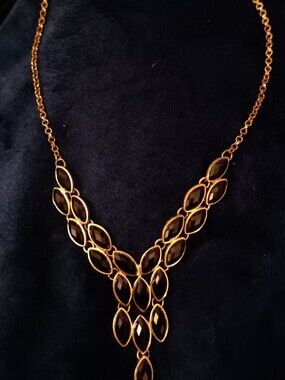 Rose Gold-Tone Black Stone Y-Shape Statement Necklace
